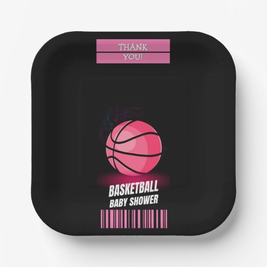 Modern Roze Basketbal Ticket Ball Baby shower Papieren Bordje (Voorkant)