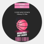 Modern Roze Basketbal Ticket Ball Baby shower Ronde Sticker (Voorkant)