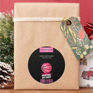 Modern Roze Basketbal Ticket Ball Baby shower Ronde Sticker