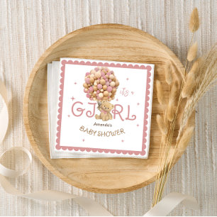 Modern Roze Beer Ballonnen baby meisje douche Servet