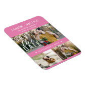 Modern Roze Bewaar de datum Bruiloft 3 Foto's Magneet (Rechterzijde)