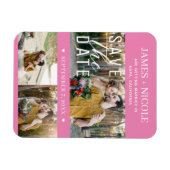 Modern Roze Bewaar de datum Bruiloft 3 Foto's Magneet (Horizontaal)