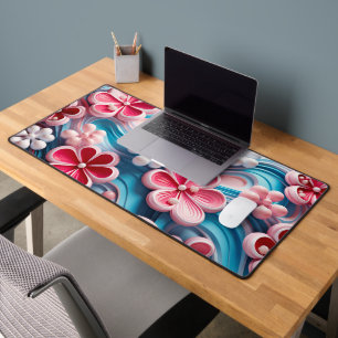 Modern Roze Blauw 3D Bloemenwervelpatroon Bureaumat
