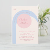 Modern Roze Blauw Beige Boho Arch Cross Doop Kaart (Staand voorkant)