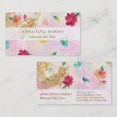 *~* Modern Roze Blauw Bloemen Patroon Goud Glitter Visitekaartje (Voorkant / Achterkant)
