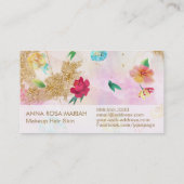 *~* Modern Roze Blauw Bloemen Patroon Goud Glitter Visitekaartje (Achterkant)