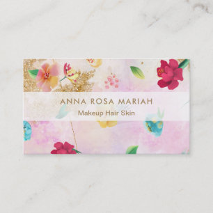 *~* Modern Roze Blauw Bloemen Patroon Goud Glitter Visitekaartje