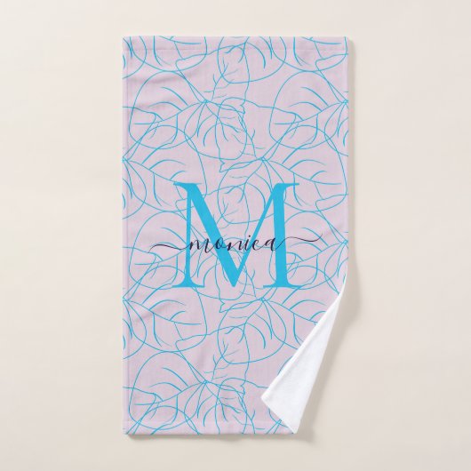 Modern roze blauw bloemmonogram - Ontwerp Bad Handdoek (Handdoek)