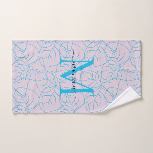 Modern roze blauw bloemmonogram - Ontwerp Bad Handdoek (Handdoek)