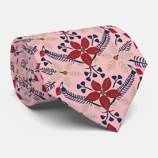 Modern roze, blauw en rood bloemmotief stropdas (Opgerold)