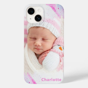 Modern Roze Blauw Foto Leuk Meisje Gepersonaliseer Case-Mate iPhone 14 Hoesje