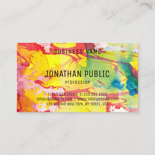 Modern Roze Blauw Geel Abstract Elegant Visitekaartje (Achterkant)