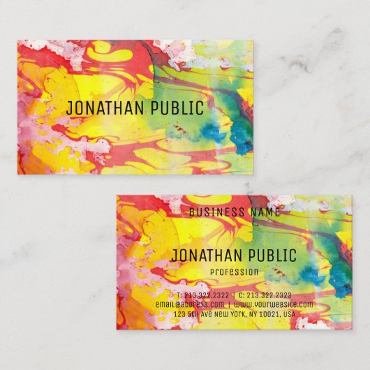 Modern Roze Blauw Geel Abstract Elegant Visitekaartje (Voorkant / Achterkant)