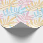 Modern roze blauw geel goud tropische palmbladeren cadeaupapier (Hoek)