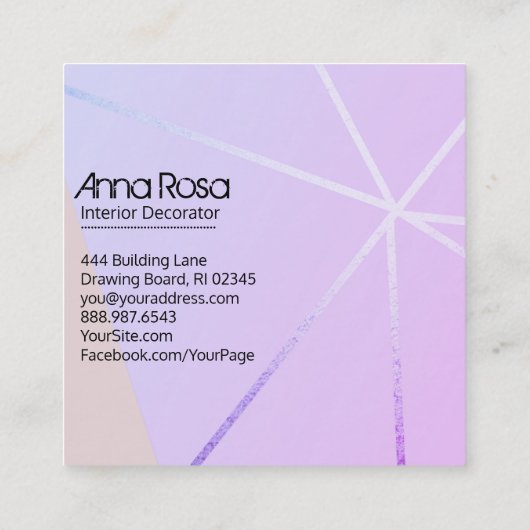 ** Modern Roze Blauw Geometrisch Roos Goudfolie Vierkante Visitekaartje (Achterkant)