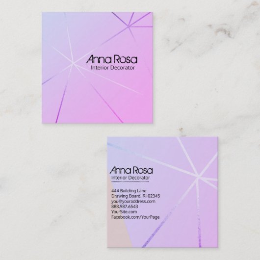 ** Modern Roze Blauw Geometrisch Roos Goudfolie Vierkante Visitekaartje (Voorkant / Achterkant)