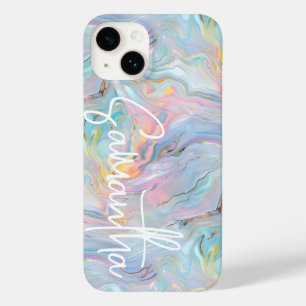 Modern Roze Blauw Goud Marmer Geode Swirl Patroon Case-Mate iPhone 14 Hoesje