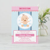 Modern Roze Blauw Jongen Baby shower Kaart (Staand voorkant)
