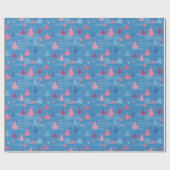 Modern roze blauw kerstboom patroon cadeaupapier (Vlak)