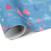 Modern roze blauw kerstboom patroon cadeaupapier (Rol Hoek)