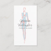 Modern roze blauw mode illustratiescript visitekaartje (Voorkant)