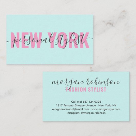 Modern roze blauw mode stylist script handtekening visitekaartje (Voorkant / Achterkant)