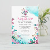 Modern roze blauw onder het Baby shower Zee Kaart (Staand voorkant)