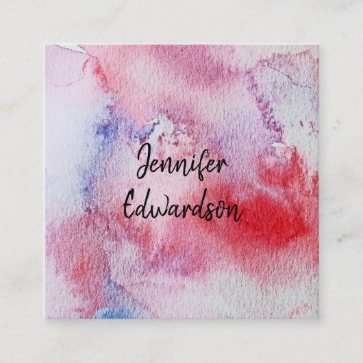 Modern roze blauw rood waterverf spatten vierkante visitekaartje (Voorkant)