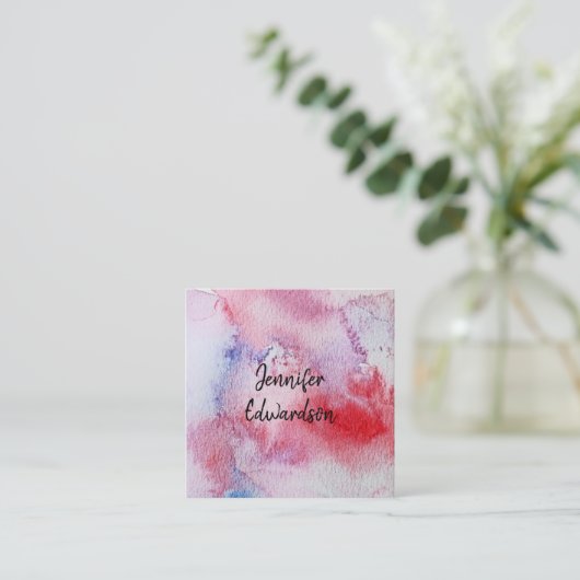 Modern roze blauw rood waterverf spatten vierkante visitekaartje (Staand voorkant)