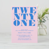 Modern Roze Blauw Vet Typografie 21e Verjaardag Kaart (Staand voorkant)
