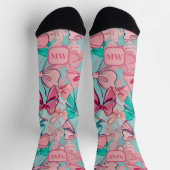 Modern roze blauwgroen grote bogen monogram chic sokken (Top)