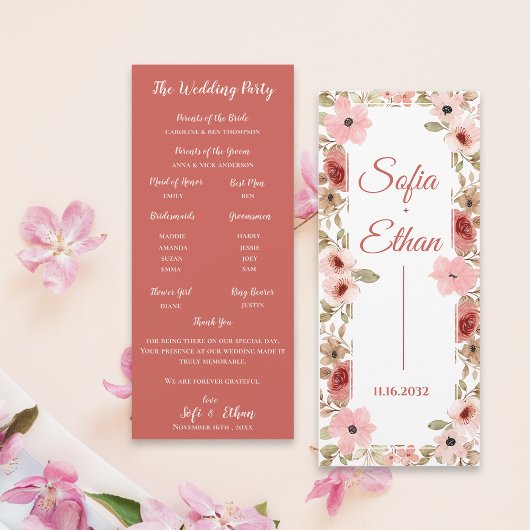 Modern Roze Bloem Bruiloftsceremonie Programma
