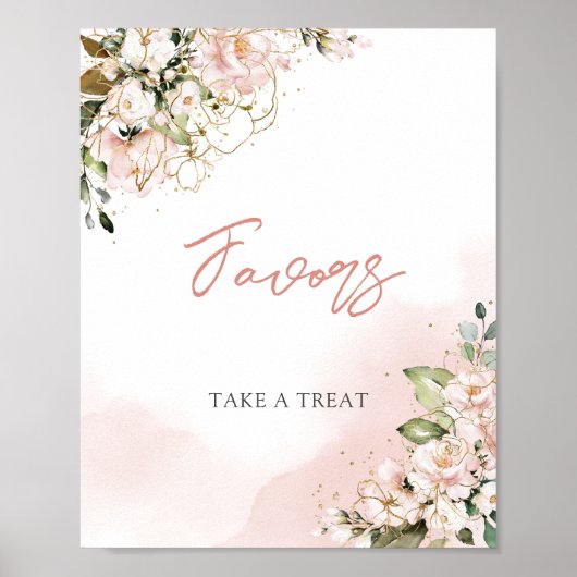 Modern roze bloem goud boho favors bord poster (Voorkant)