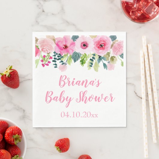 Modern Roze Bloemen Baby shower Luncheon Servet (Insitu)