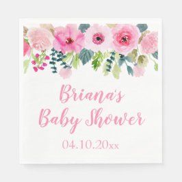 Modern Roze Bloemen Baby shower Luncheon Servet