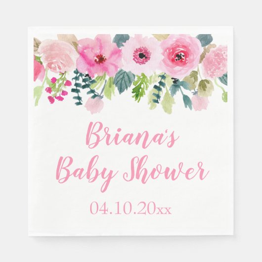 Modern Roze Bloemen Baby shower Luncheon Servet (Voorkant)