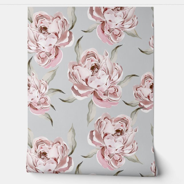 Modern roze bloemen behang (Afrollen)