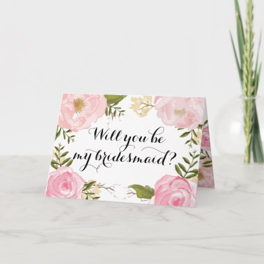Modern  Roze Bloemen Bruidsmeisje Verzoek (Voorkant)