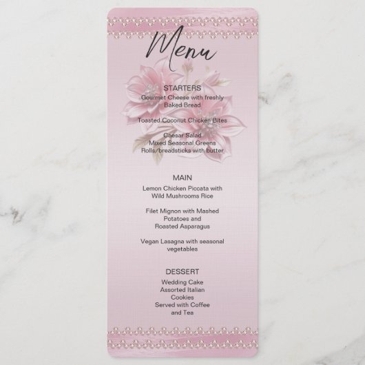 Modern roze bloemen bruiloft menu (Voorkant)
