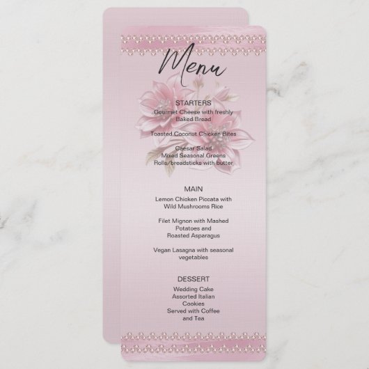 Modern roze bloemen bruiloft menu (Voorkant / Achterkant)