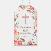 Modern Roze Bloemen Eerste Communie Gift Label Cadeaulabel (Voorkant)