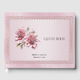 Modern Roze Bloemen Gastboek Gastenboek