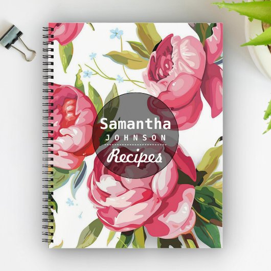 Modern roze bloemen gepersonaliseerd kookboek rece notitieboek
