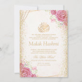 Modern Roze Bloemen Goud Islamitische Aqiqa Aqeeqa Kaart (Voorkant)