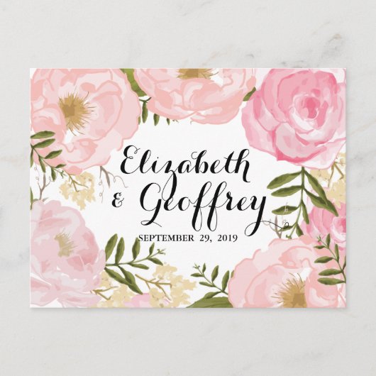 Modern Roze Bloemen Huwelijk RSVP Kaart (Voorkant)