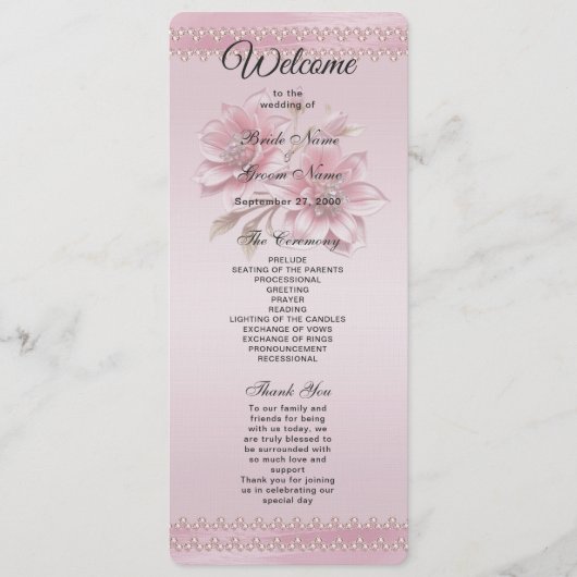 Modern Roze Bloemen Huwelijksprogramma Programmakaart (Voorkant)