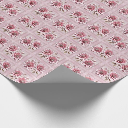 Modern roze bloemen inpakpapier (Hoek)