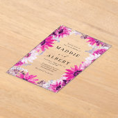 Modern Roze Bloemen Lijst bruiloft Acryl Uitnodigingen (Laagn)