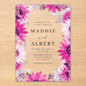 Modern Roze Bloemen Lijst bruiloft Acryl Uitnodigingen (Voorkant)