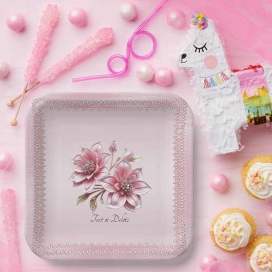 Modern roze bloemen papier Bord (Feest)